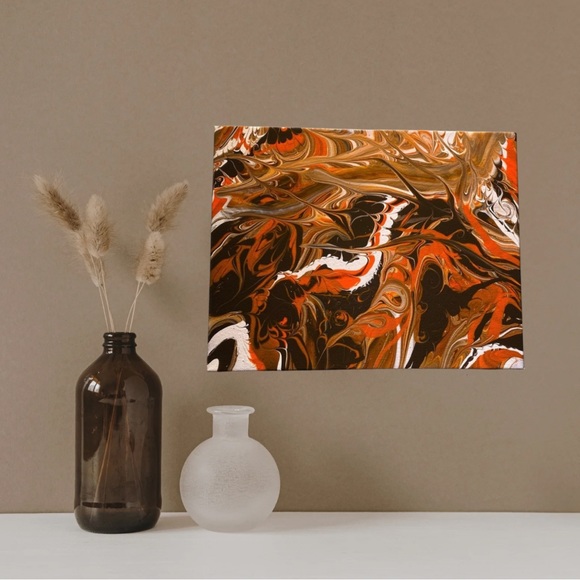 ❌SOLD Hand painted 11x14 abstract acrylic fluid pour art canvas painting brown - Picture 2 of 14